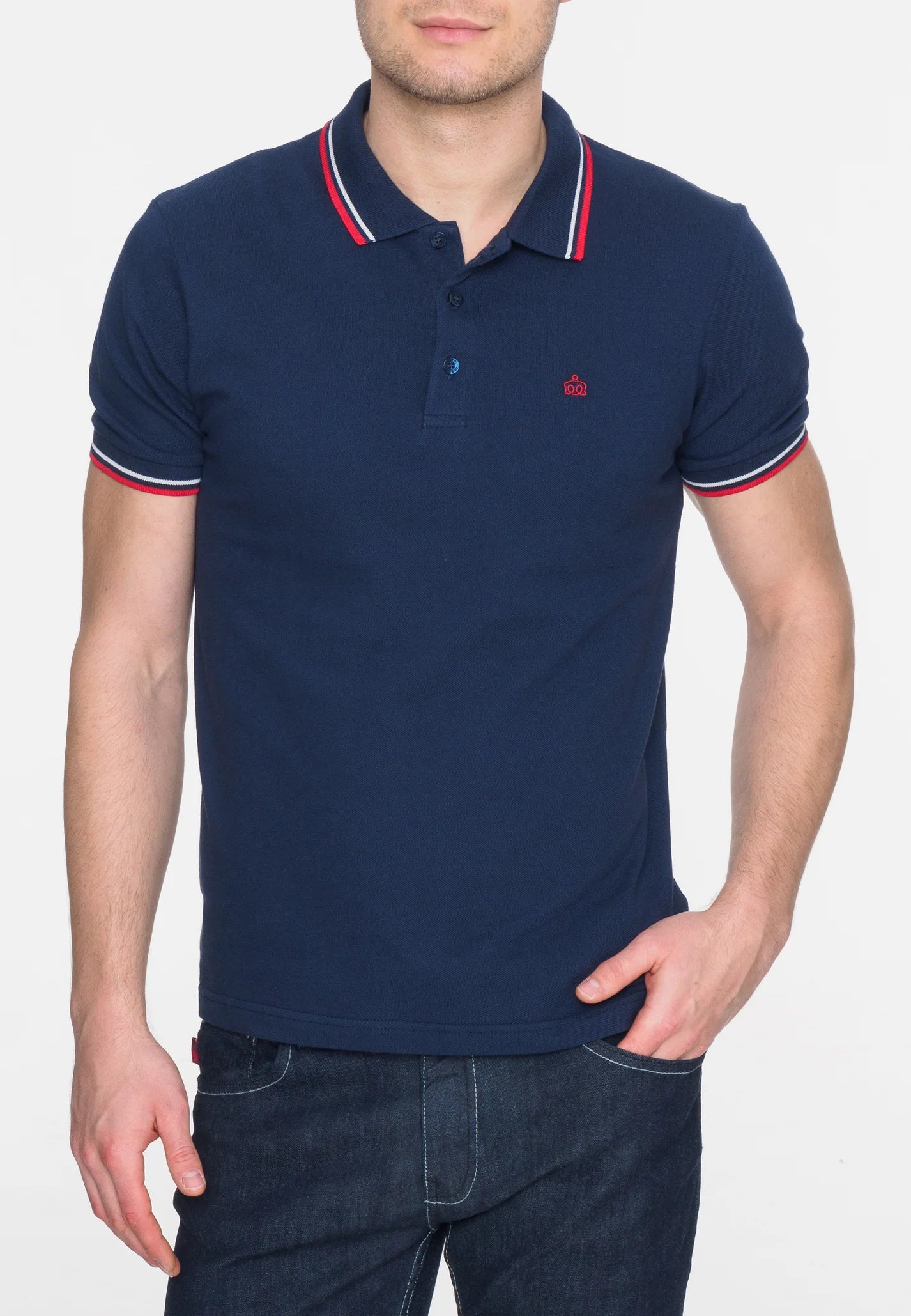 Merc Men's Card Tipped Polo Shirt Navy / Blood Red