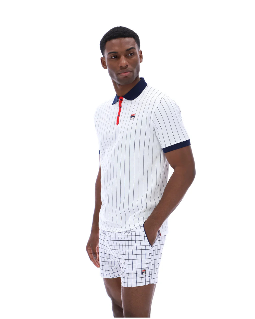 Fila Vintage Men's BB1 Classic Vintage Stripped Polo Shirt White / Navy / Fila Red