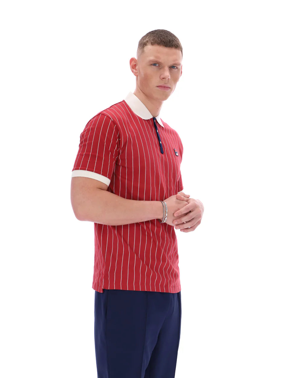 Fila Vintage Men's BB1 Classic Vintage Stripped Polo Shirt Garnet Red