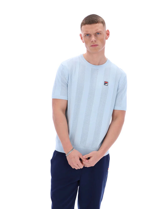 Fila Vintage Men's Corrado Knitted Panel T Shirt Skyway Blue