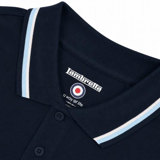 Lambretta Men's SS1608 Twin Tipped Polo Shirt Navy / White / Sky