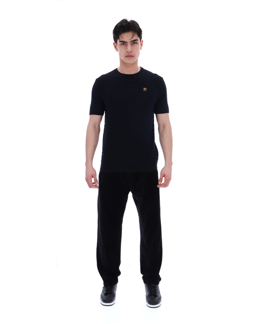 Fila Vintage Men's Don Textured Knit T Shirt Black