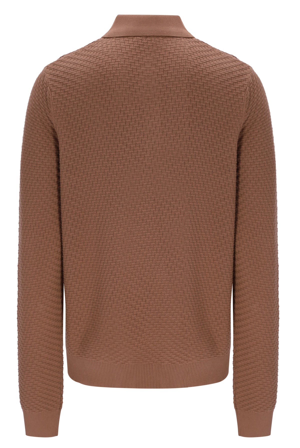 Fila Vintage Elia Brick Knit Long Sleeve Polo Shirt Raw Umber