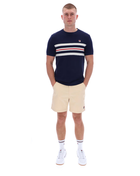 Fila Vintage Men's Gerardo Mesh Stripe Knitted T Shirt Fila Navy