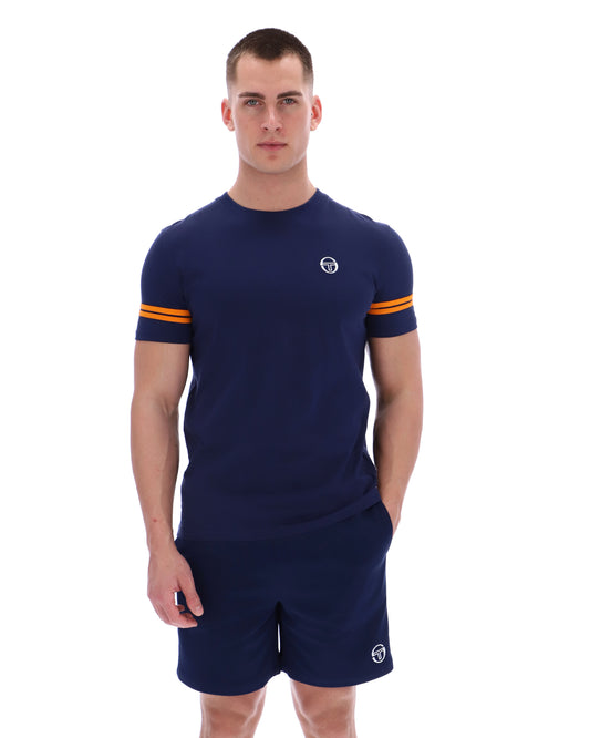 Sergio Tacchini Men's STM18376 SS Grello Crew Neck T Shirt Maritime Blue / Orange Pepper