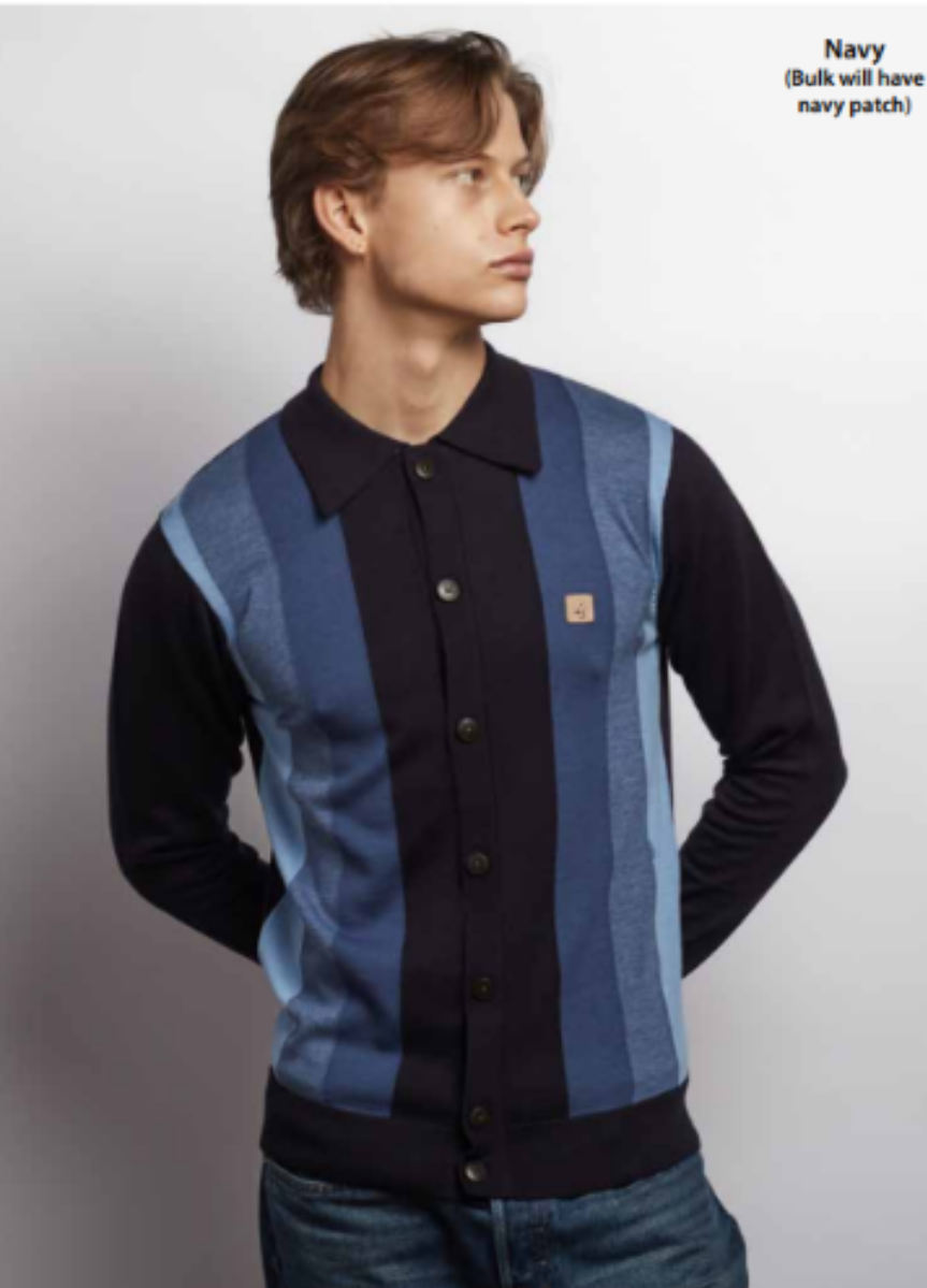 Gabicci Vintage V57GM12 Pedro L/S Button Front Polo Shirt Navy Blue