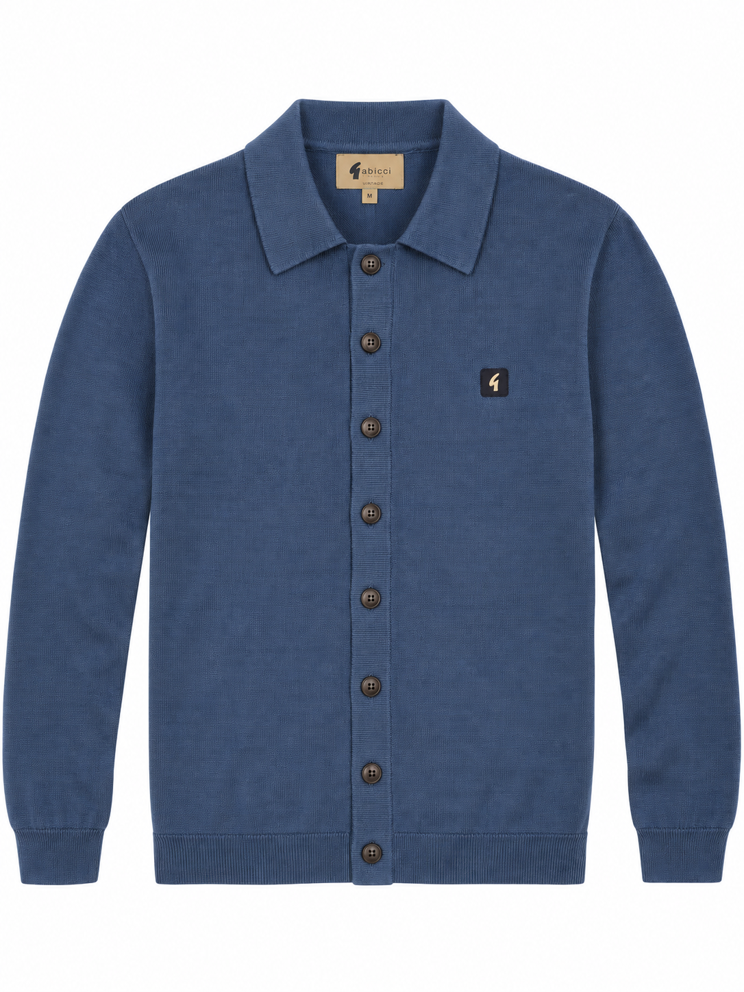 Gabicci Vintage Men's V55GK16 Azima Long Sleeve Plain Knitted Button-Thru Polo - Airforce