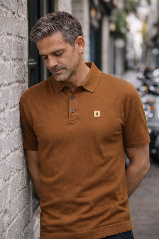 Gabicci Vintage Men's V19GK04 Jackson SS Knit Polo Shirt Walnut Brown
