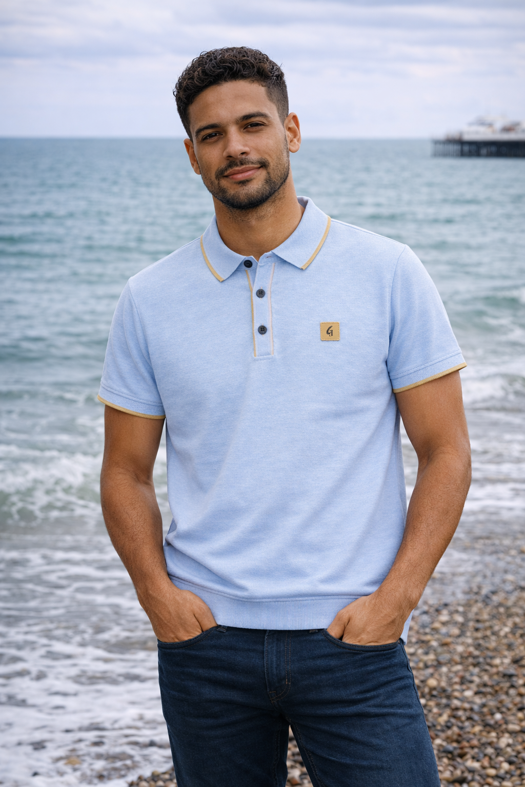 Gabicci Vintage Men's V56GM08 Lineker Tipped SS Polo Shirt Surf Blue