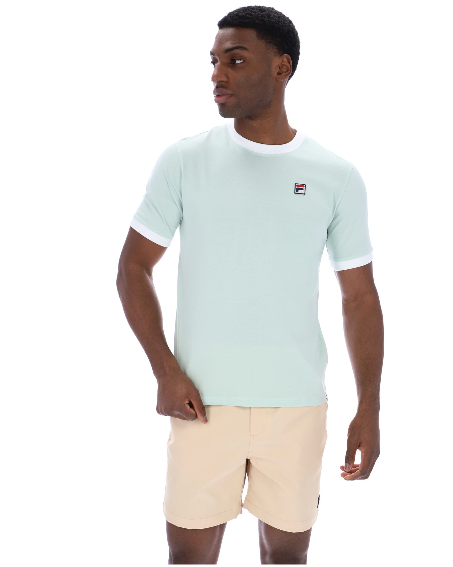 Fila Vintage Men's Marconi Essential Ringer T Shirt Surf Spray / White