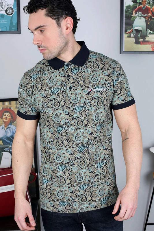 Lambretta SS0031 Paisley Brand Polo Shirt Navy Cameo / Blue