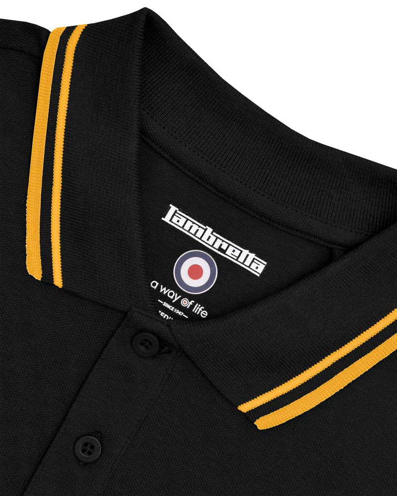Lambretta Men's SS1608 Twin Tipped Polo Shirt Black Gold