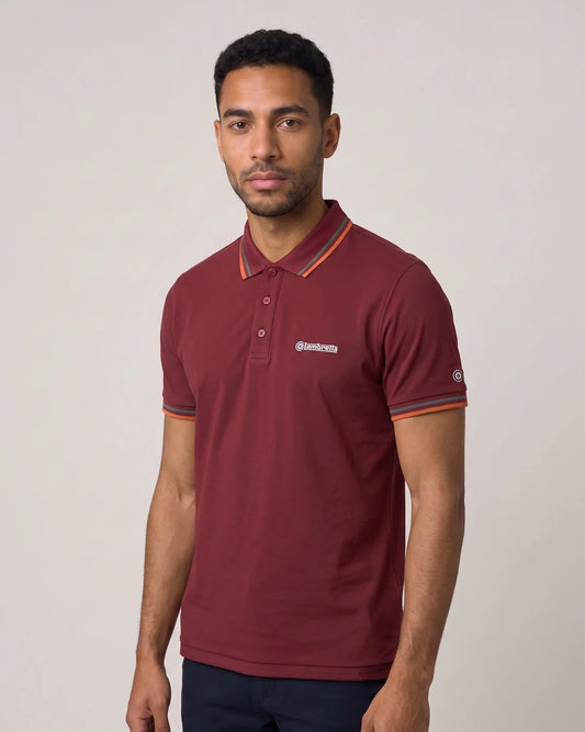 Lambretta SS1608 Twin Tipped Polo Shirt Burgundy / Thunderstorm / Rustic Brown