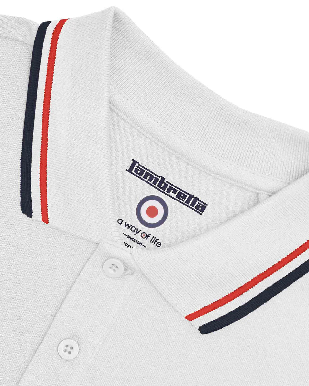 Lambretta Men's SS1608 Twin Tipped Polo Shirt White / Red / Navy