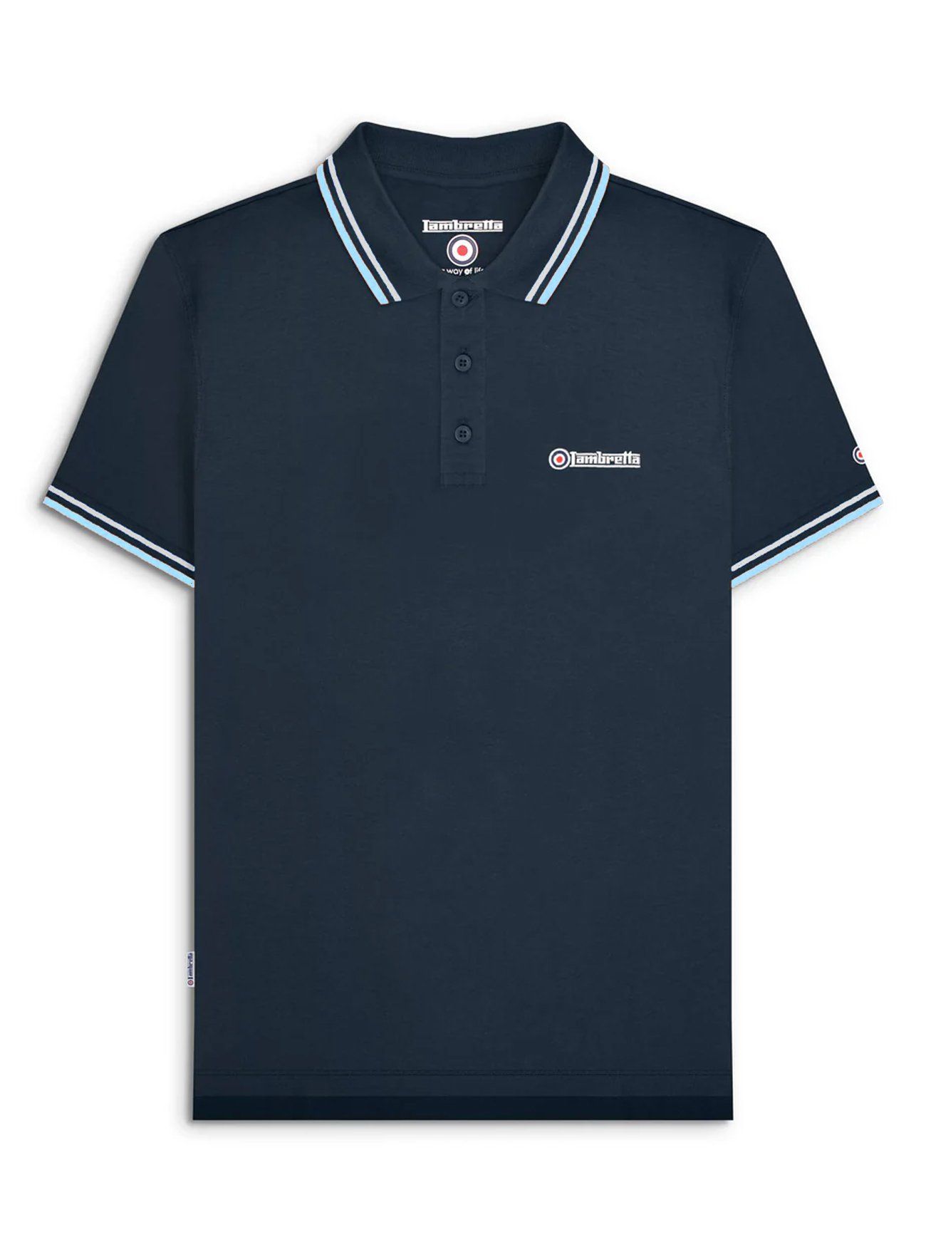 Lambretta Men's SS1608 Twin Tipped Polo Shirt Navy / White / Sky