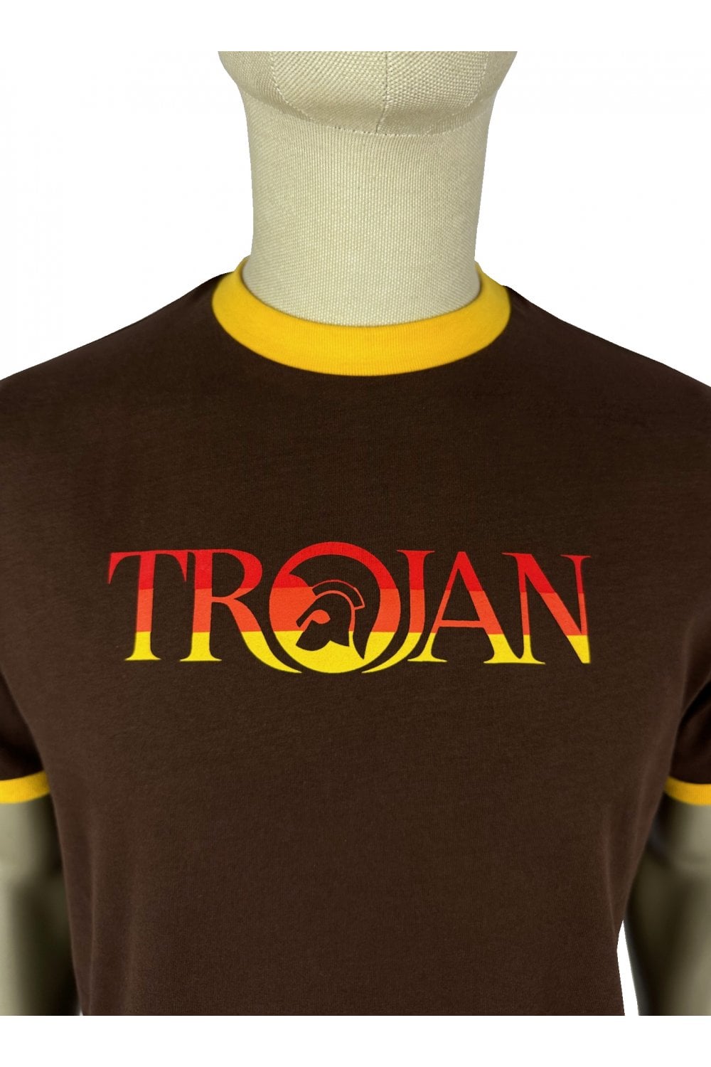 Trojan Records Men's TC1014 Logo Ringer T Shirt Chocolate Brown