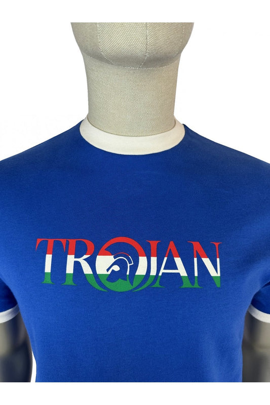 Trojan Records Men's TC1014 Logo Ringer T Shirt Cobalt Blue