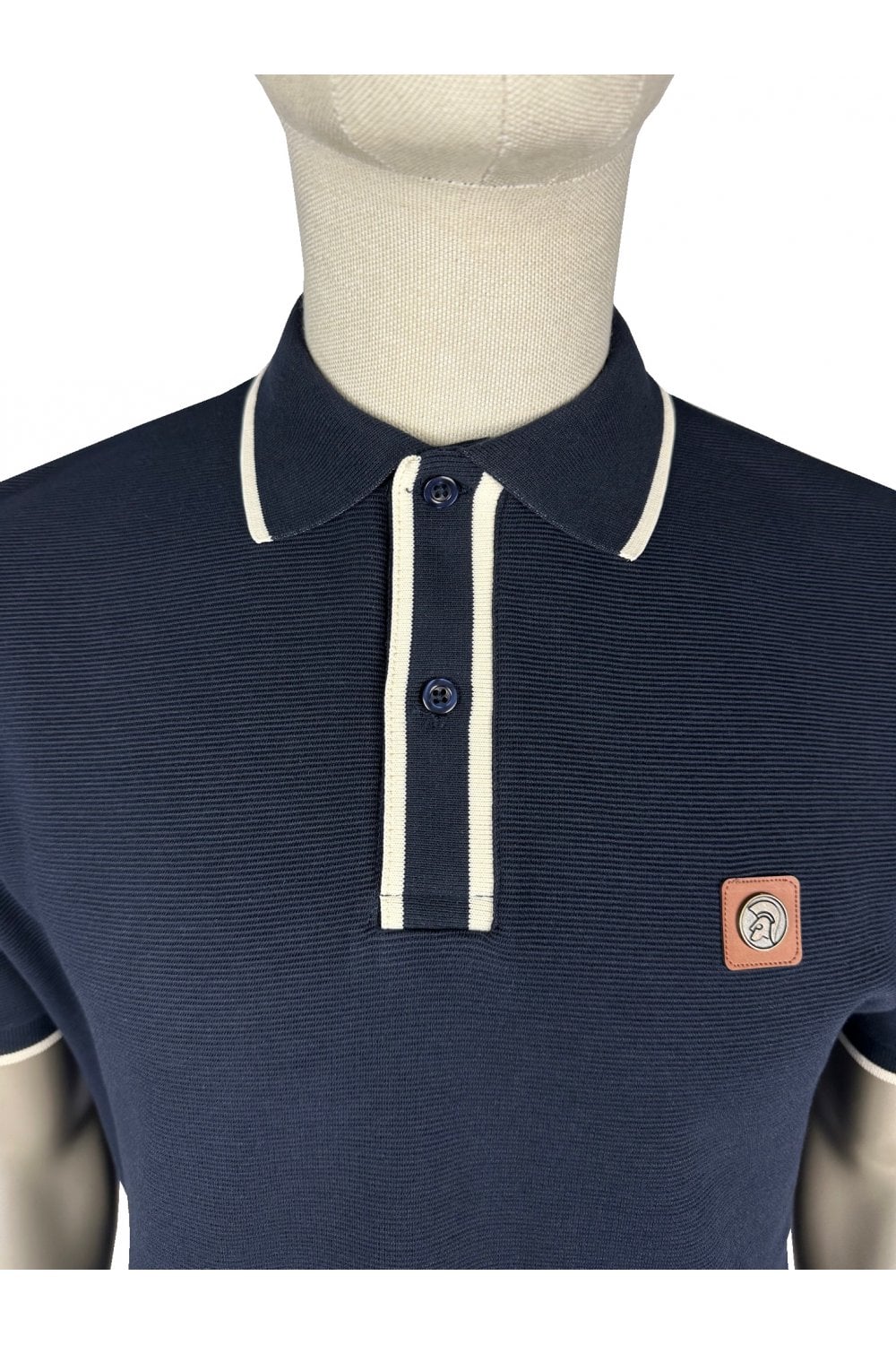 Trojan Records Men's TR9080 Ottoman Stripe Trim Polo Shirt Navy Blue