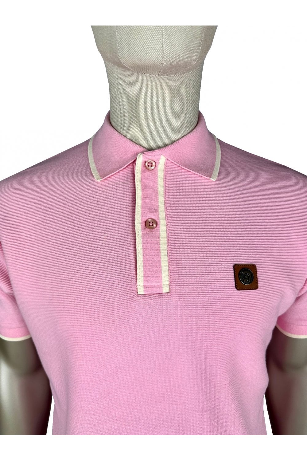 Trojan Records Men's TR9080 Ottoman Stripe Trim Polo Shirt Pink
