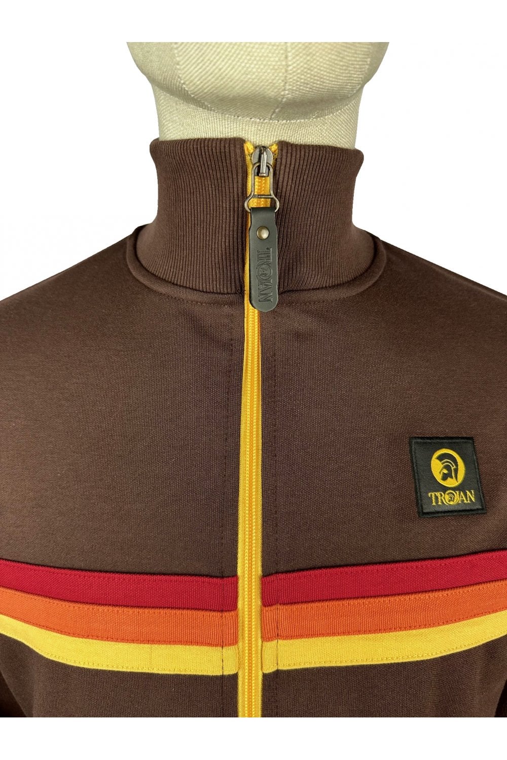 Trojan Records Men's TR9102 Retro Stripe Track Top Chocolate Brown