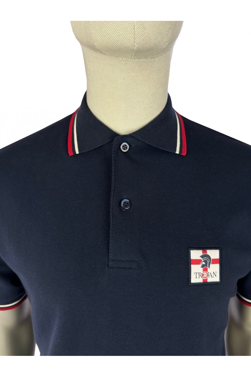 Trojan Records Men's TR9078 St George Badge Pique Polo Shirt Navy Blue