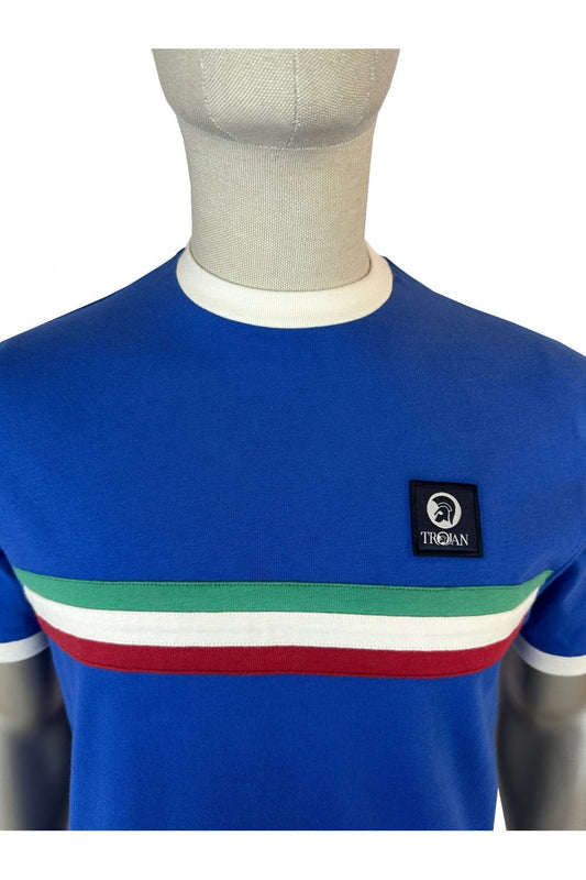 Trojan Records Men's TR9085 Stripe Front Tee Shirt Cobalt Blue