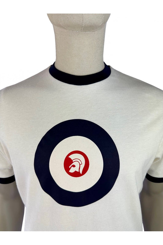Trojan Records Men's TR9090/TR9036 Target Ringer Tee Shirt Ecru