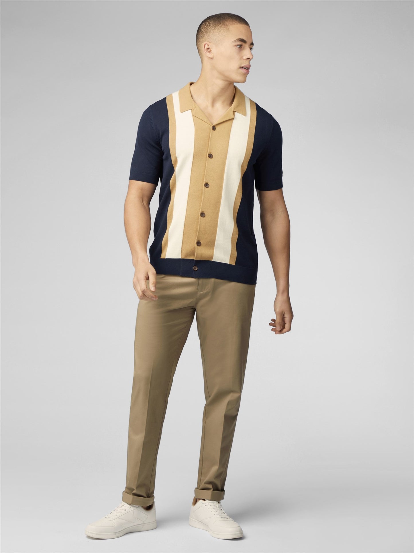 Ben Sherman Men's 0075854 SS Resort Neck Button Through Polo Shirt Dark Navy