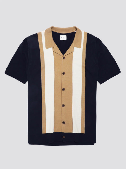 Ben Sherman Men's 0075854 SS Resort Neck Button Through Polo Shirt Dark Navy