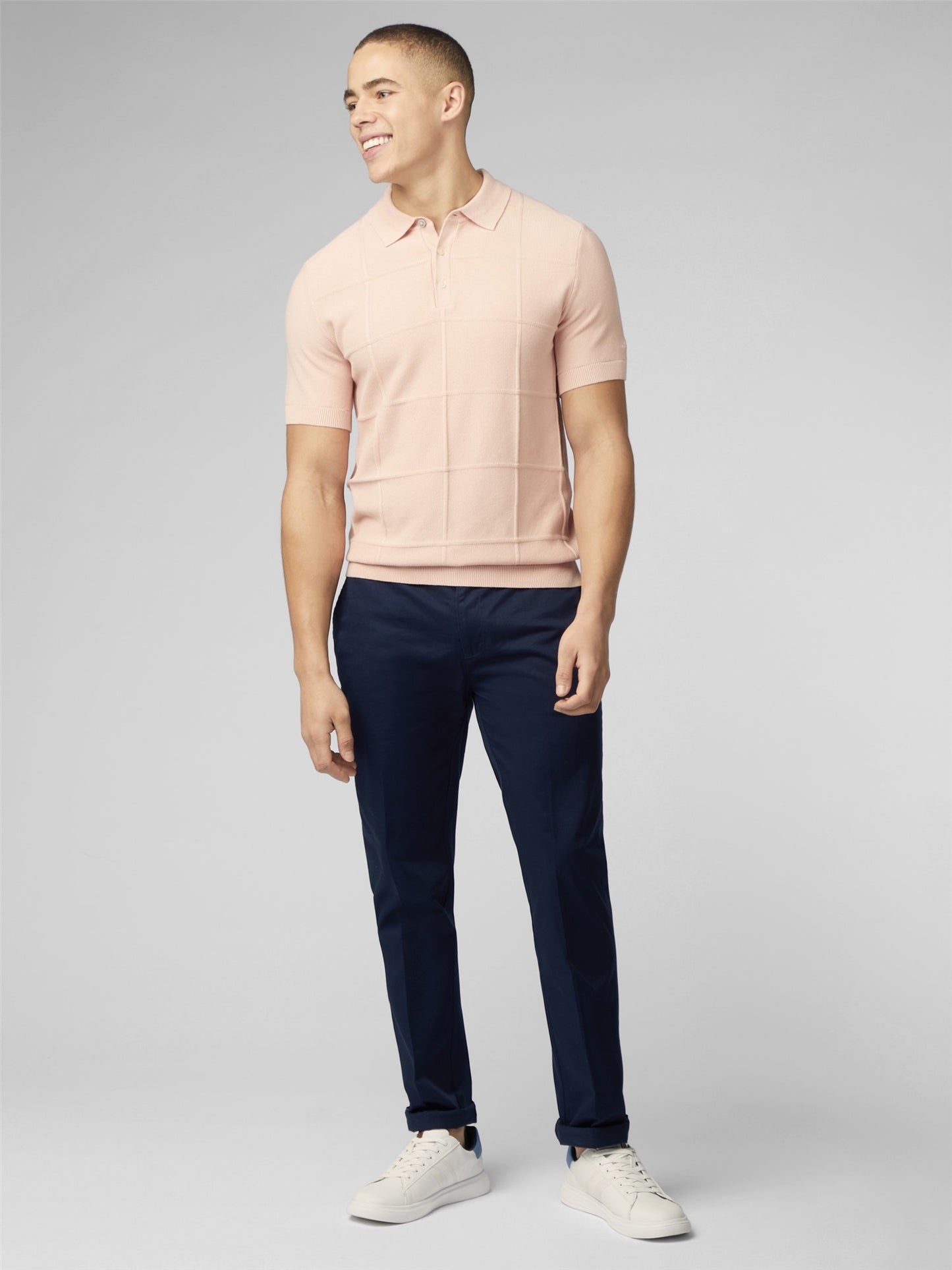 Ben Sherman Men's 0075860 SS Textured Polo Shirt Pale Pink