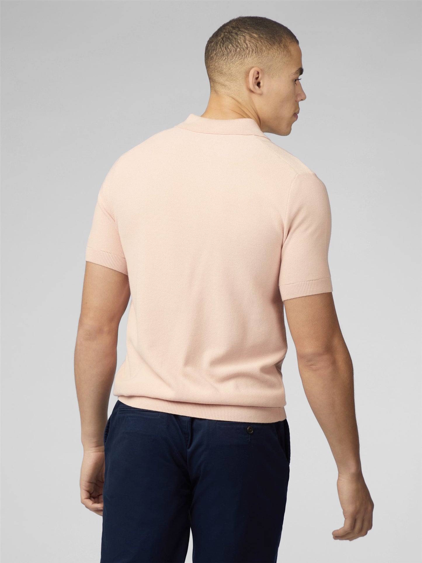 Ben Sherman Men's 0075860 SS Textured Polo Shirt Pale Pink