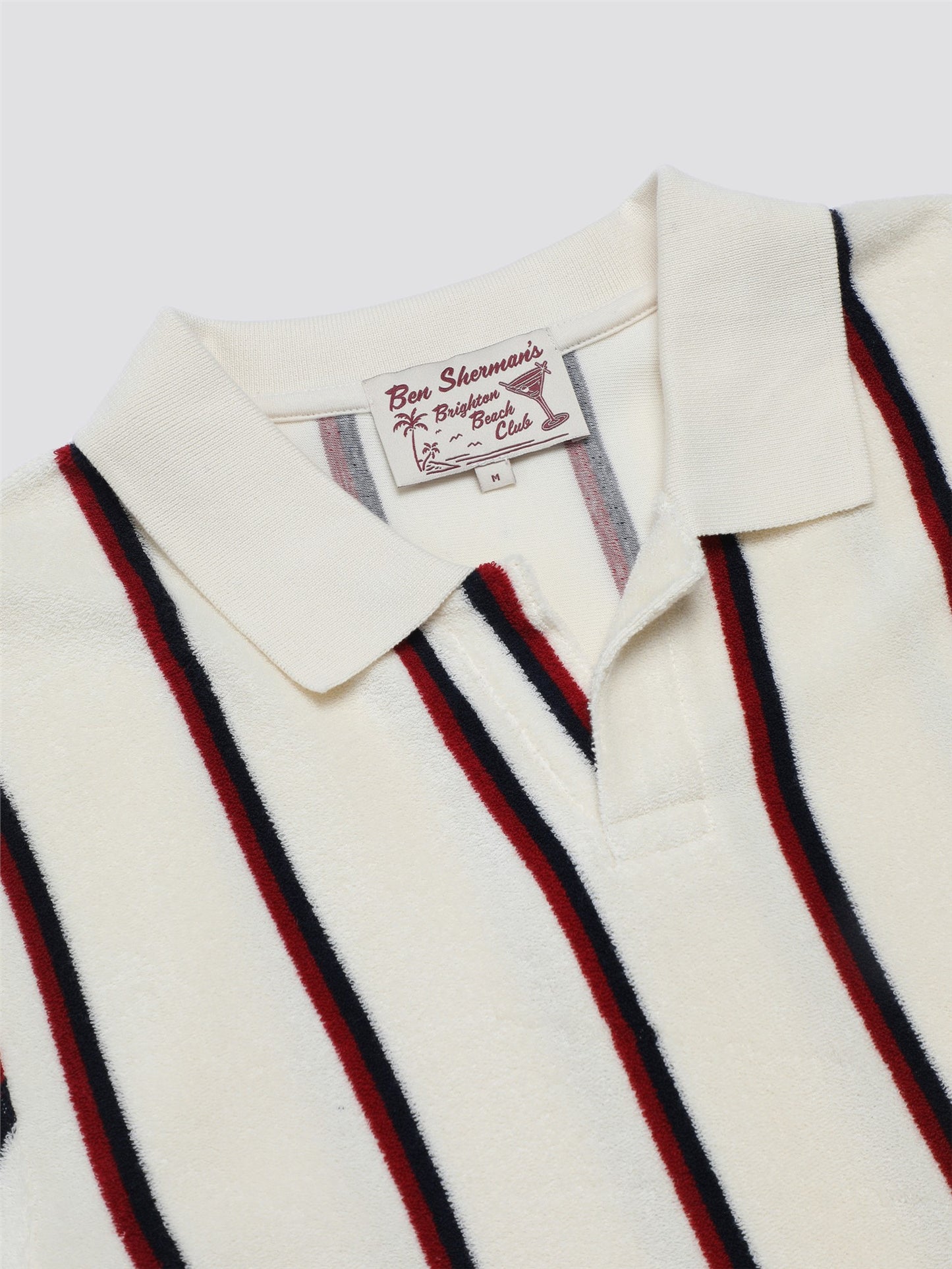 Ben Sherman Men's 0075895 SS Stripe Towelling Polo Shirt White