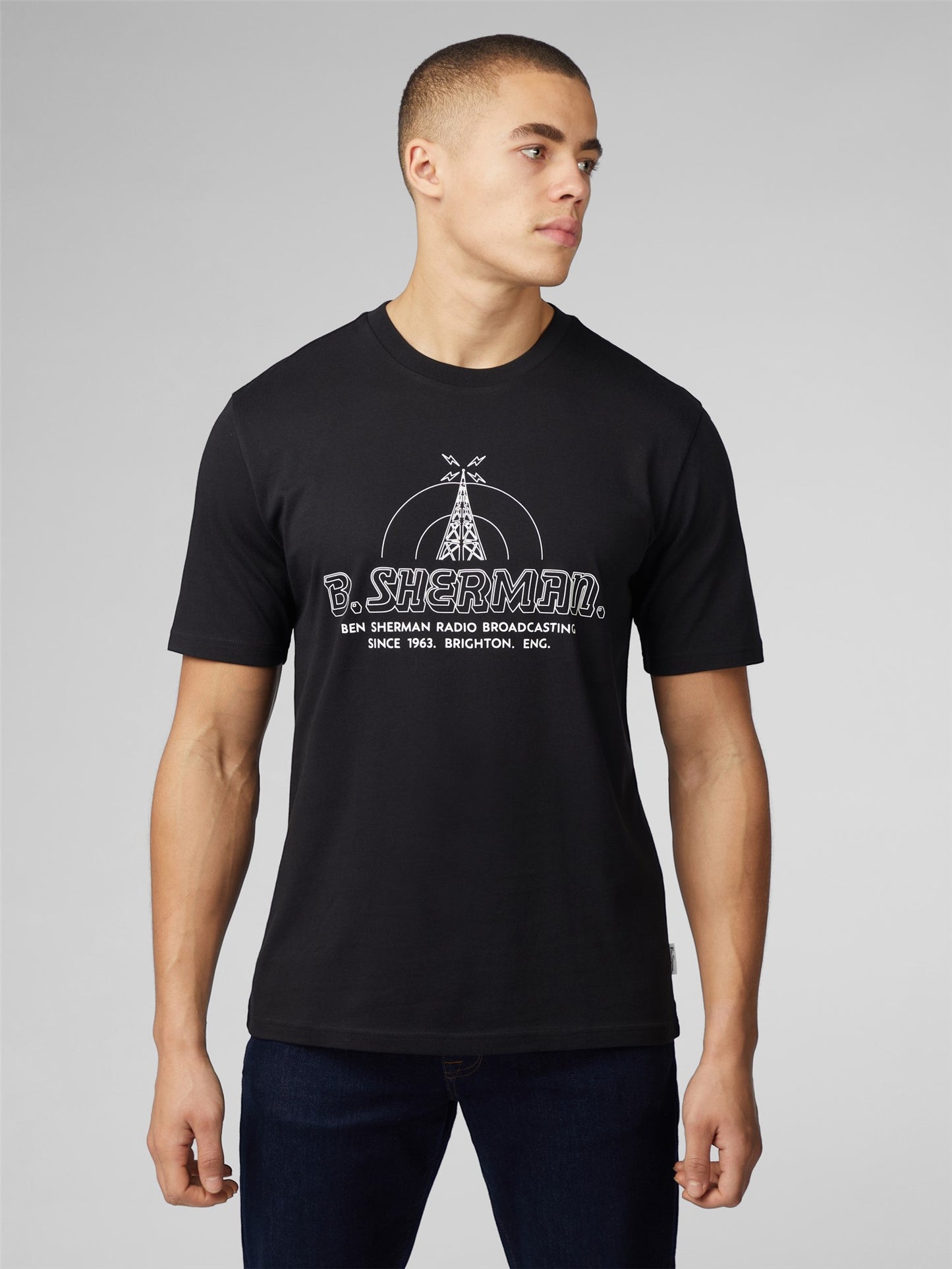 Ben Sherman Men's 0076120 SS Radio Tower Band T-Shirt Black