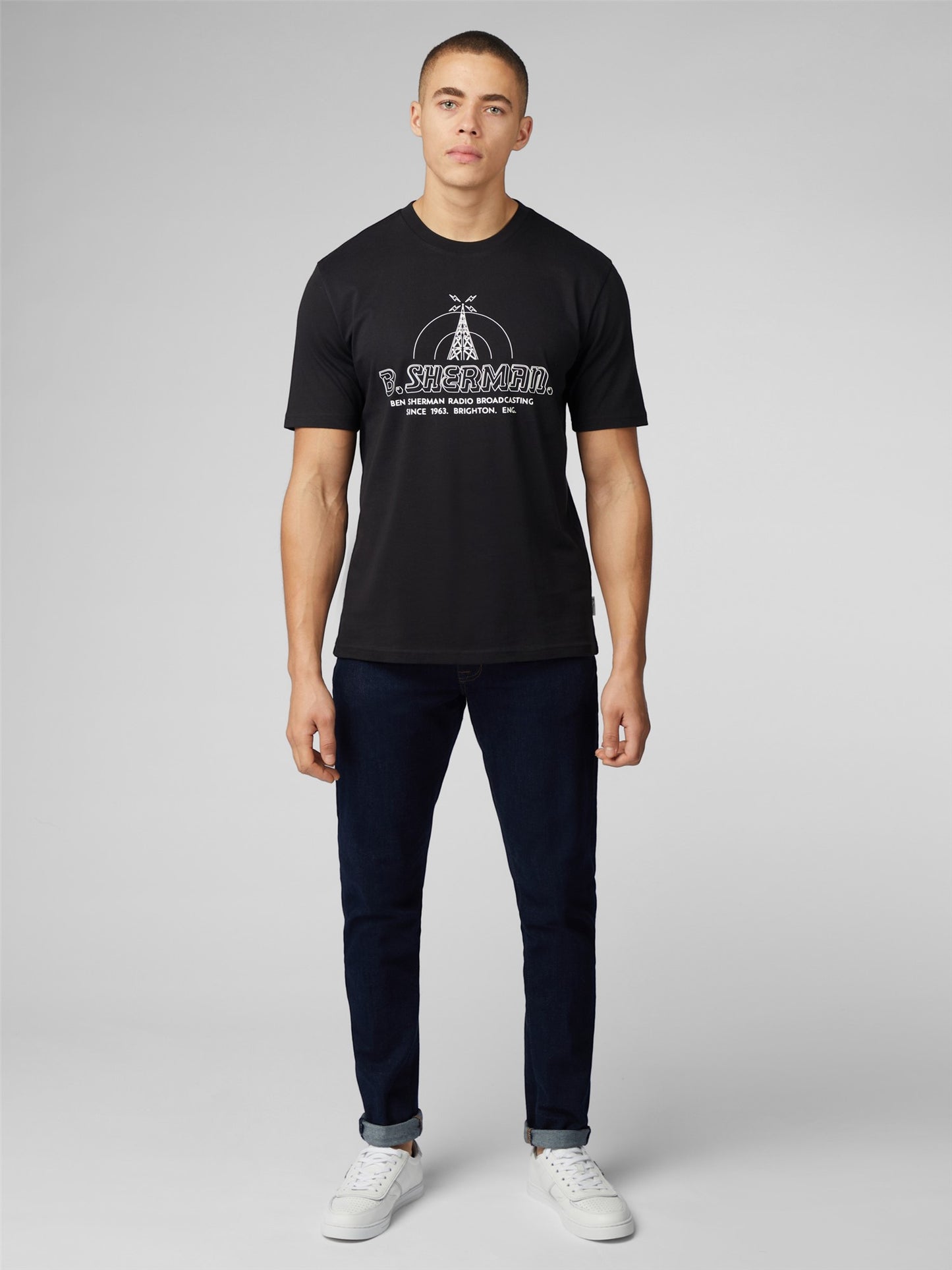 Ben Sherman Men's 0076120 SS Radio Tower Band T-Shirt Black