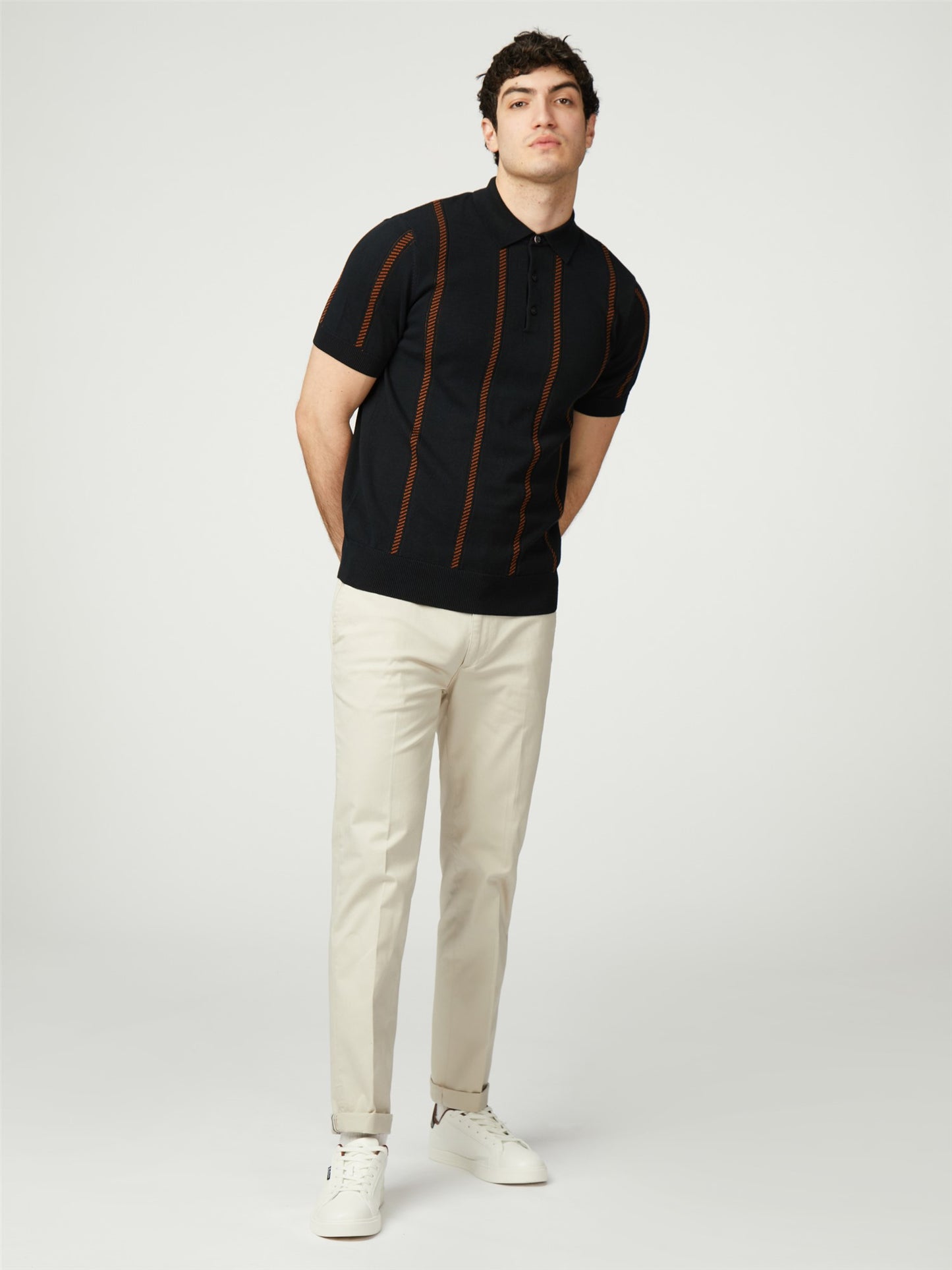 Ben Sherman Men's 0077607 SS Jacquard Stripe Polo Shirt Black