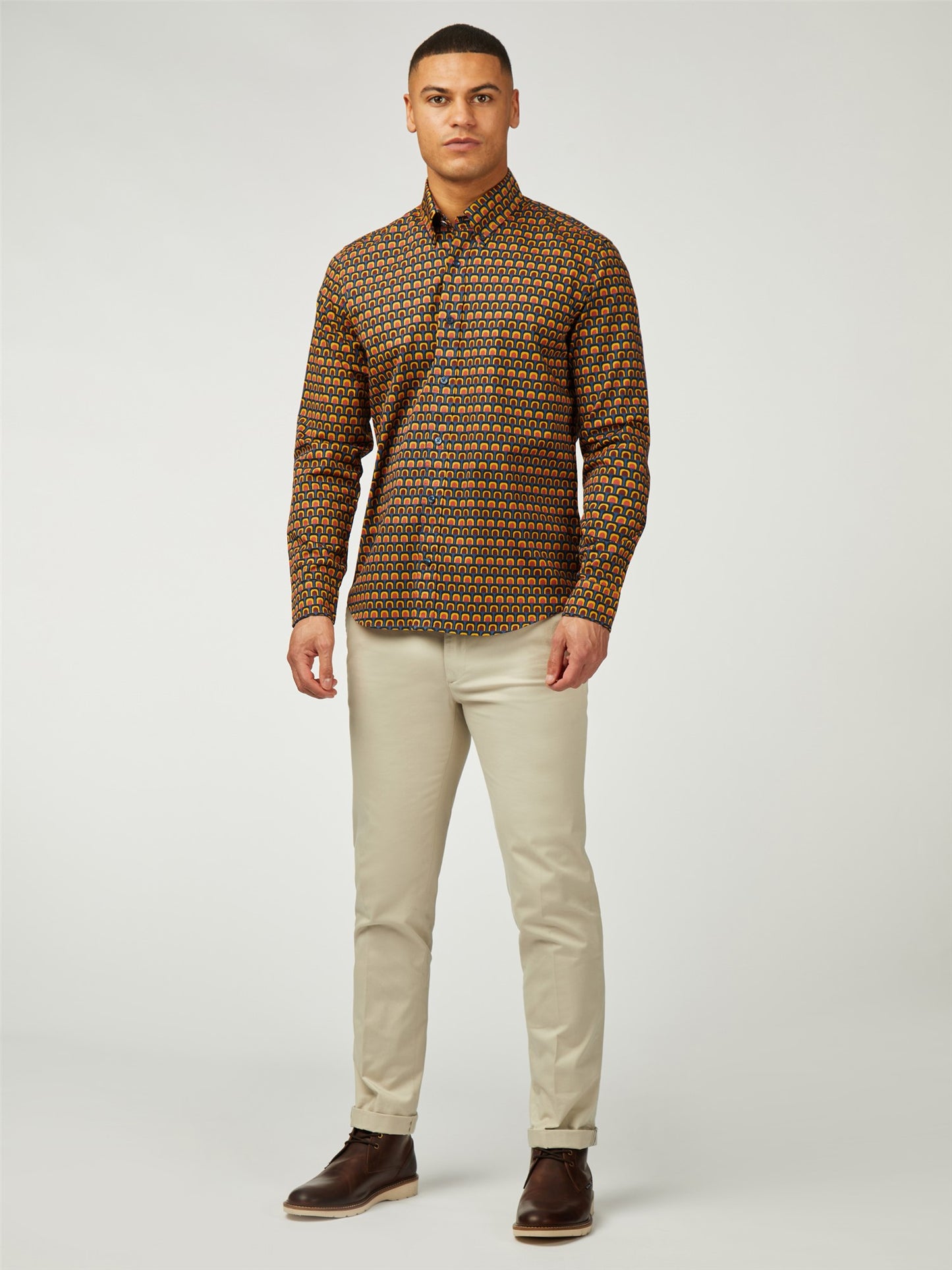 Ben Sherman Men's 0077823 LS Retro Print Shirt Wine