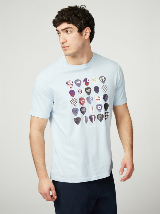 Ben Sherman Men's 0078222 SS Plectrum Print T-Shirt Sky Blue