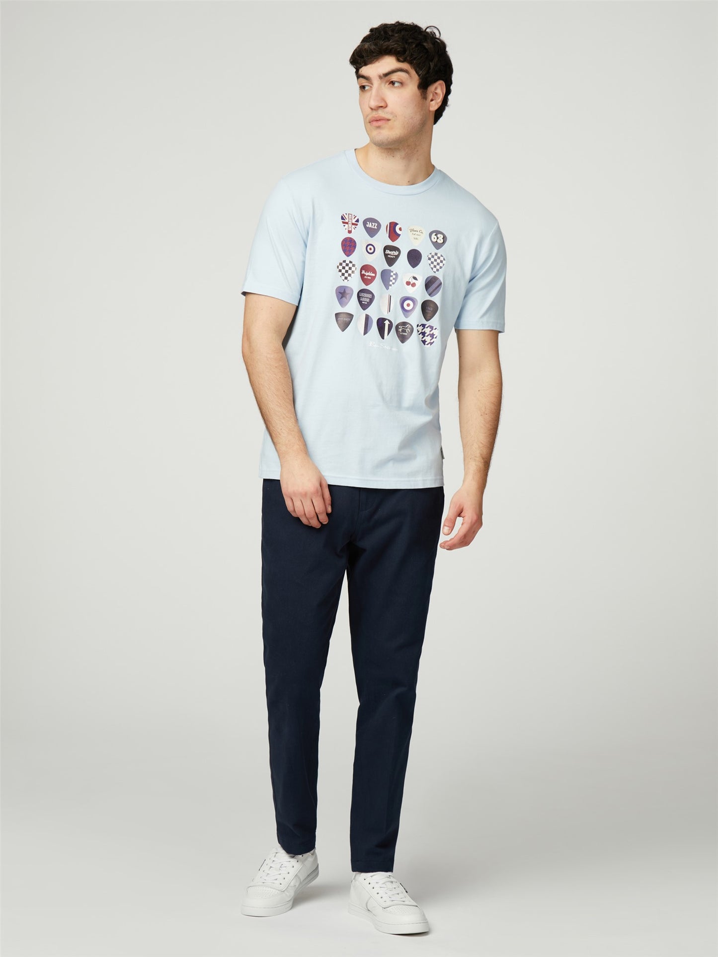 Ben Sherman Men's 0078222 SS Plectrum Print T-Shirt Sky Blue