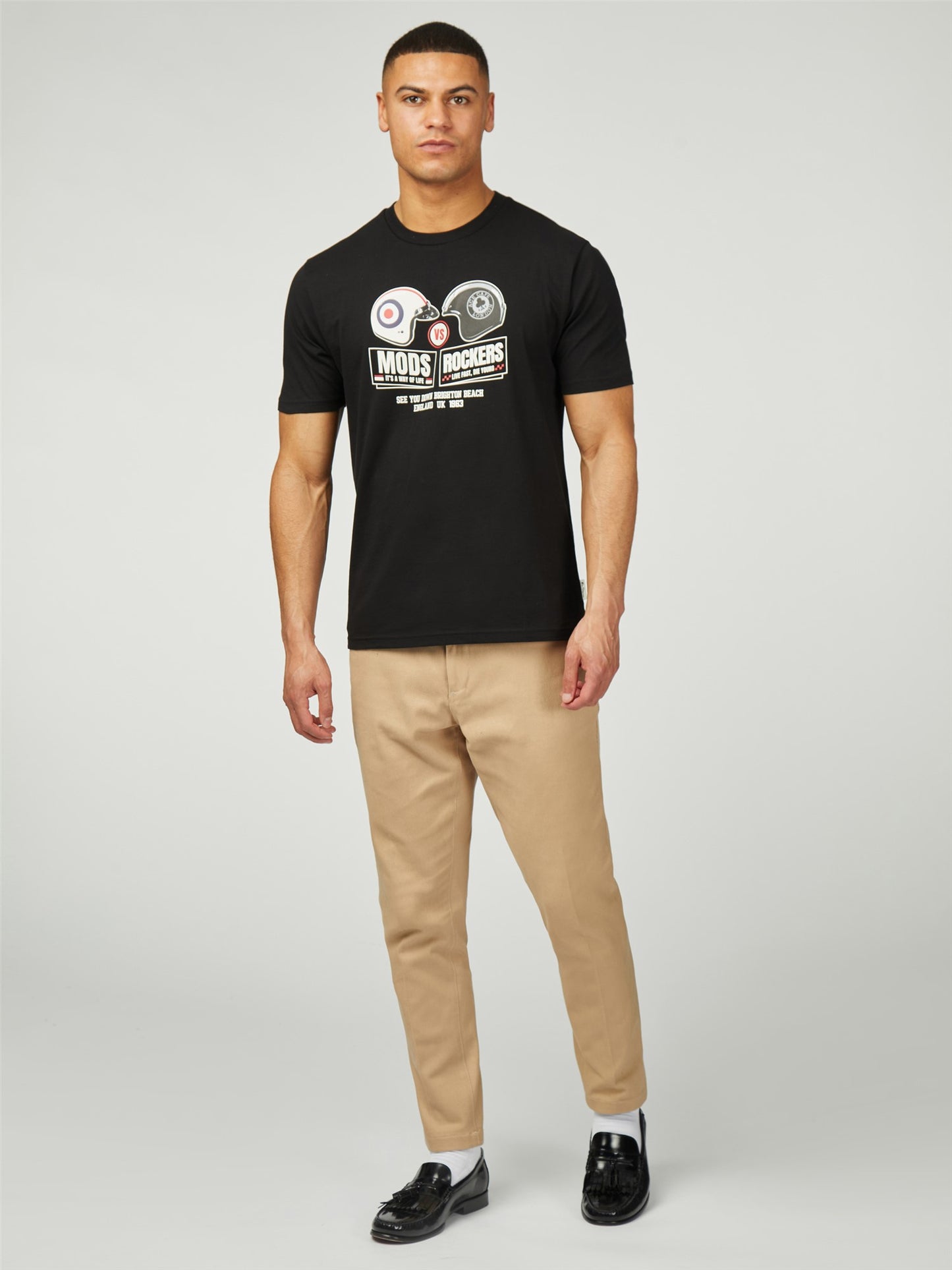 Ben Sherman Men's 0078237 SS Ace Cafe Mods vs Rockers Print T-Shirt Black