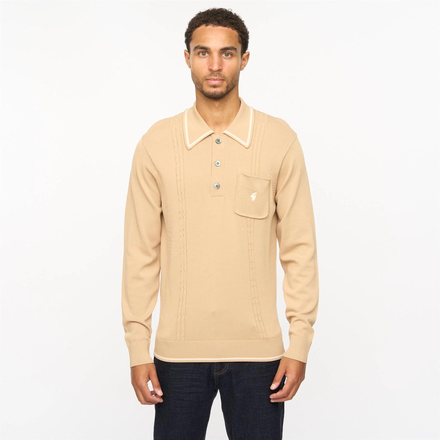 Gabicci Vintage Men's V55GM24 Ned L/S Polo Shirt Nutmeg