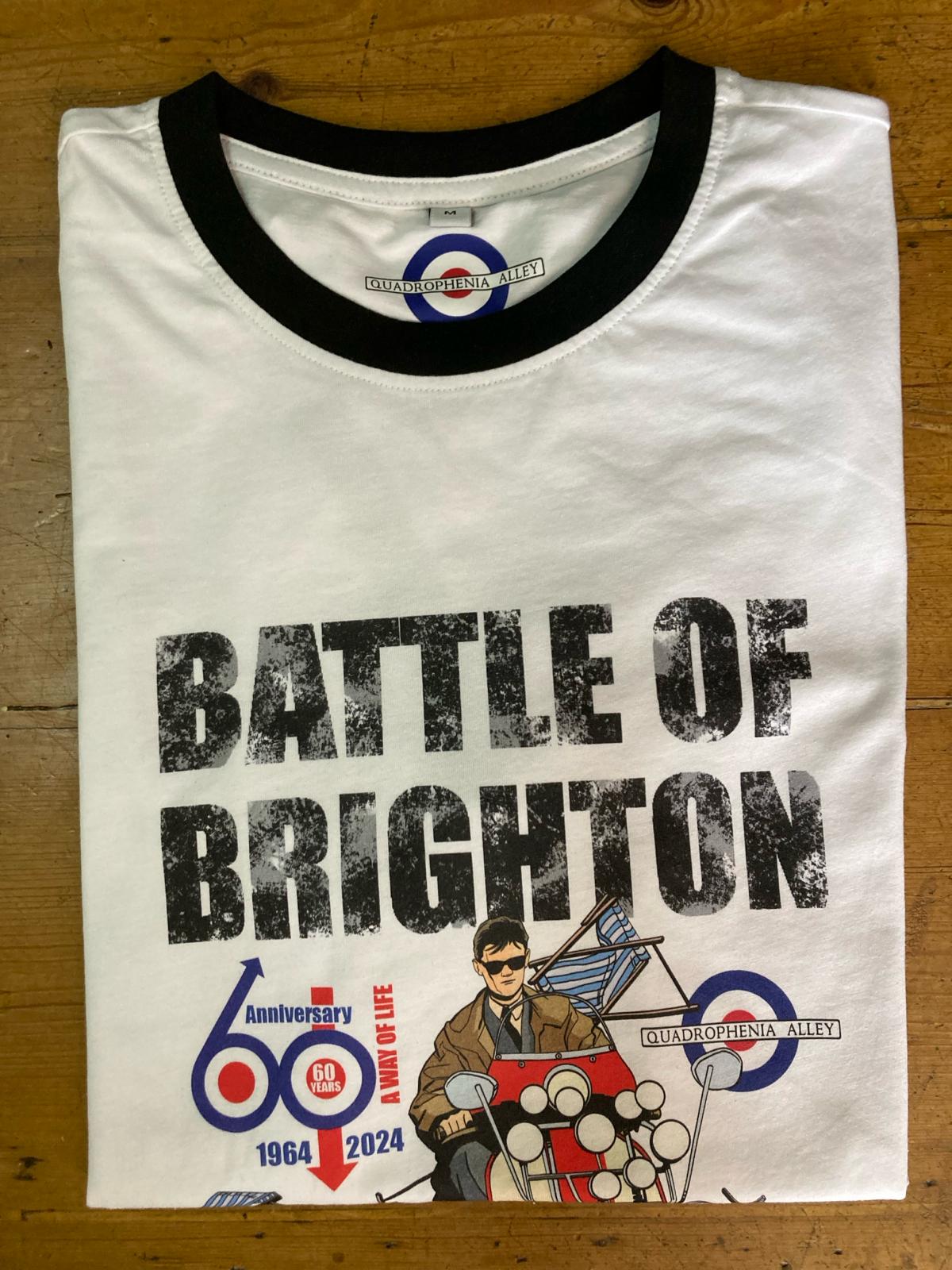 Quadrophenia Alley Men's Exclusive 60th Anniversary 'Battle of Brighton' Print Ringer T-Shirt White