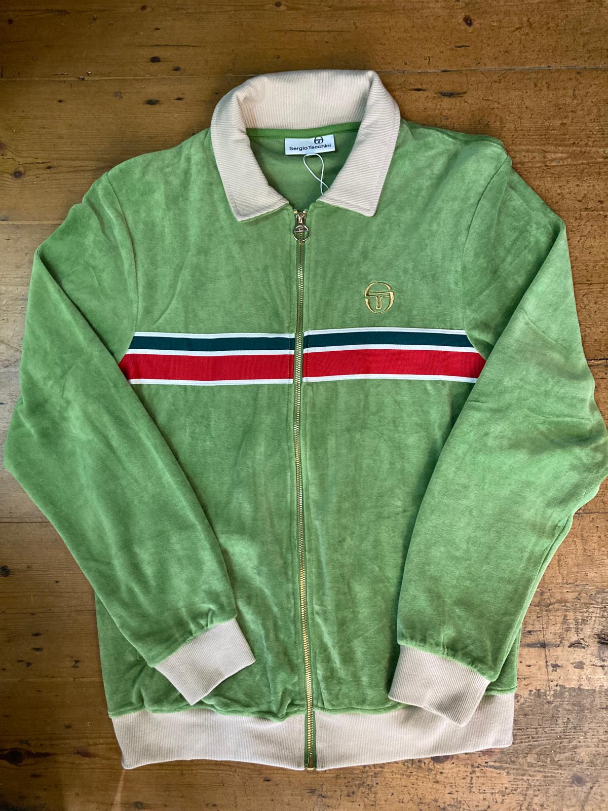 Sergio Tacchini Men's Spencer Velour Track Top Pelican Piquant Green