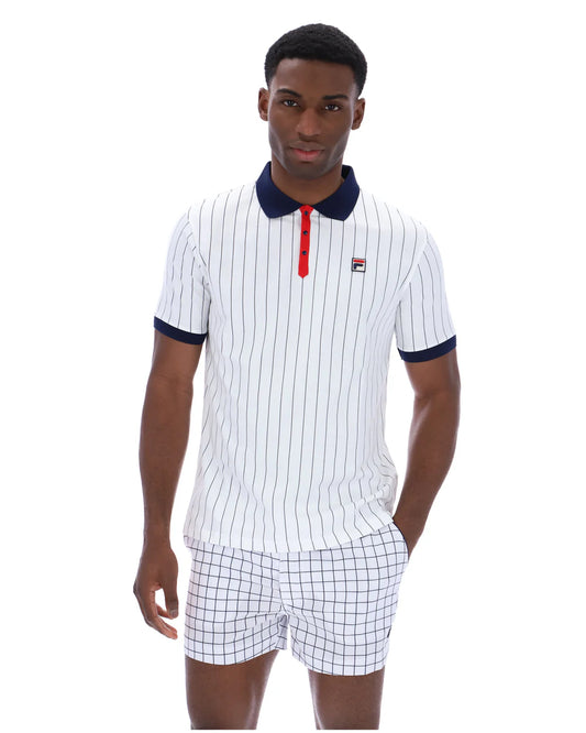 Fila Vintage Men's BB1 Classic Vintage Stripped Polo Shirt White / Navy / Fila Red