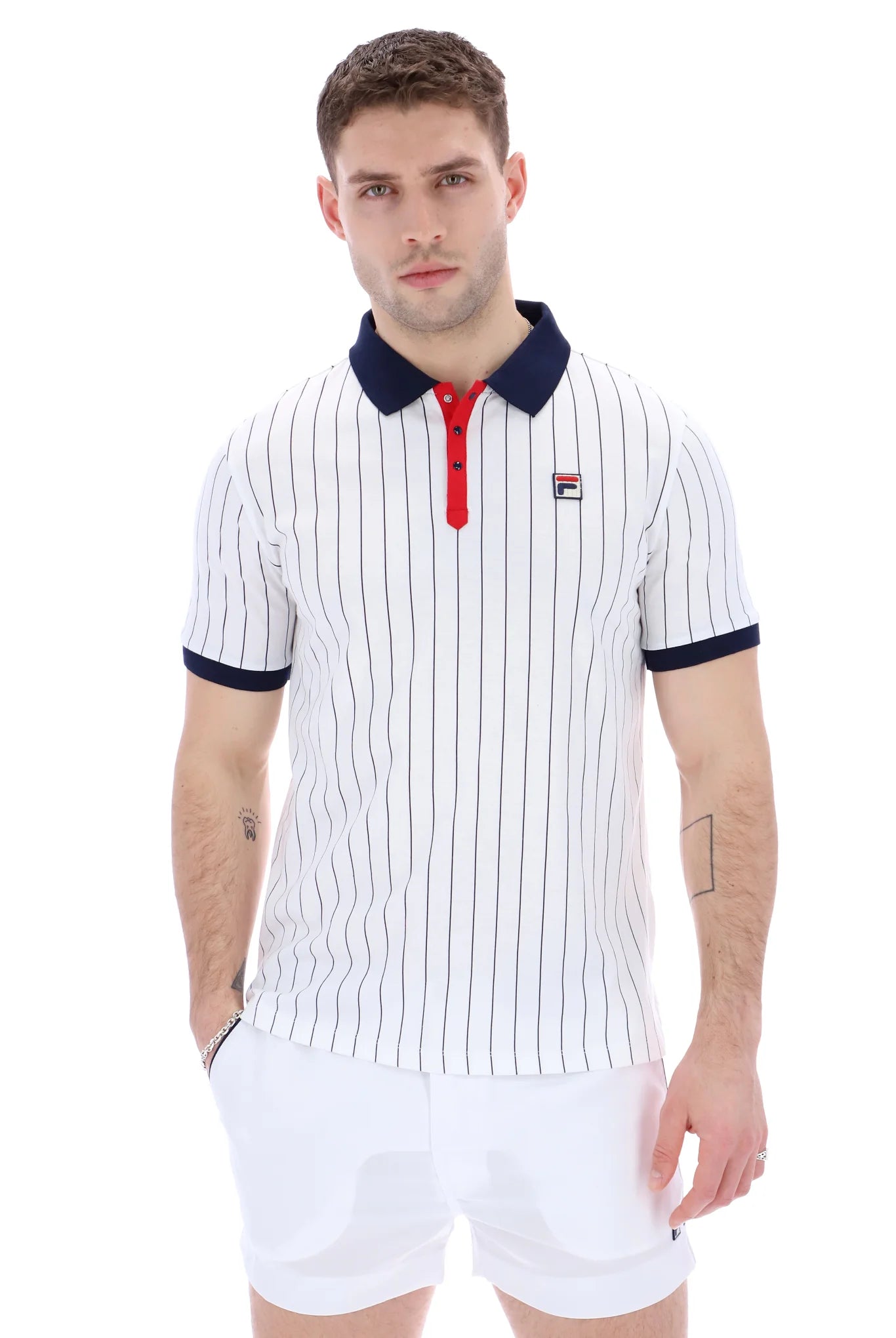 Fila Vintage Men's BB1 Classic Vintage Stripped Polo Shirt White Navy Red