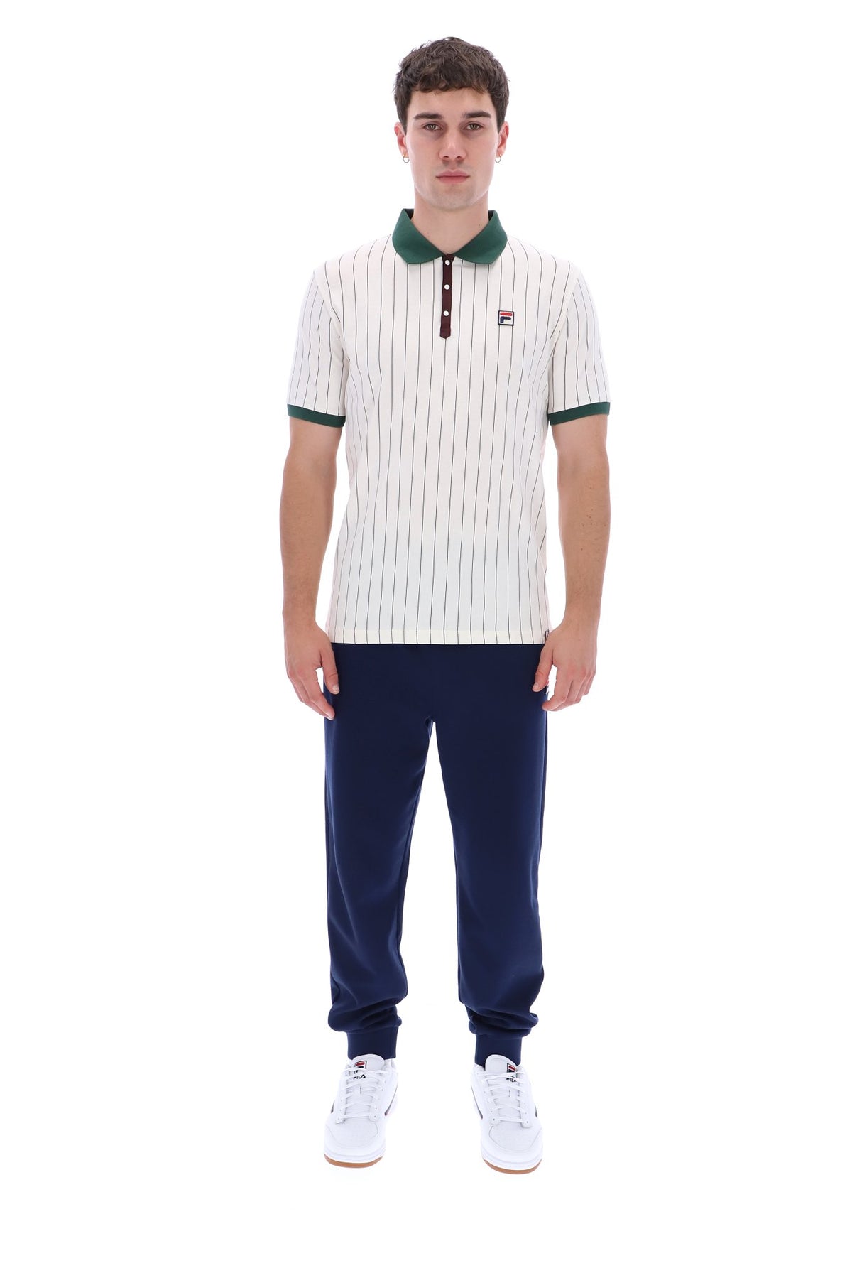 Fila Vintage Men's BB1 Classic Vintage Stripped Polo Shirt Gardenia / Pine Needle / Fudge
