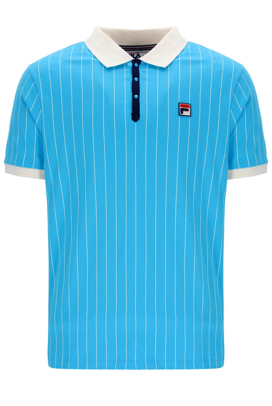 Fila Vintage Men's BB1 Classic Vintage Stripped Polo Shirt Cyan Blue