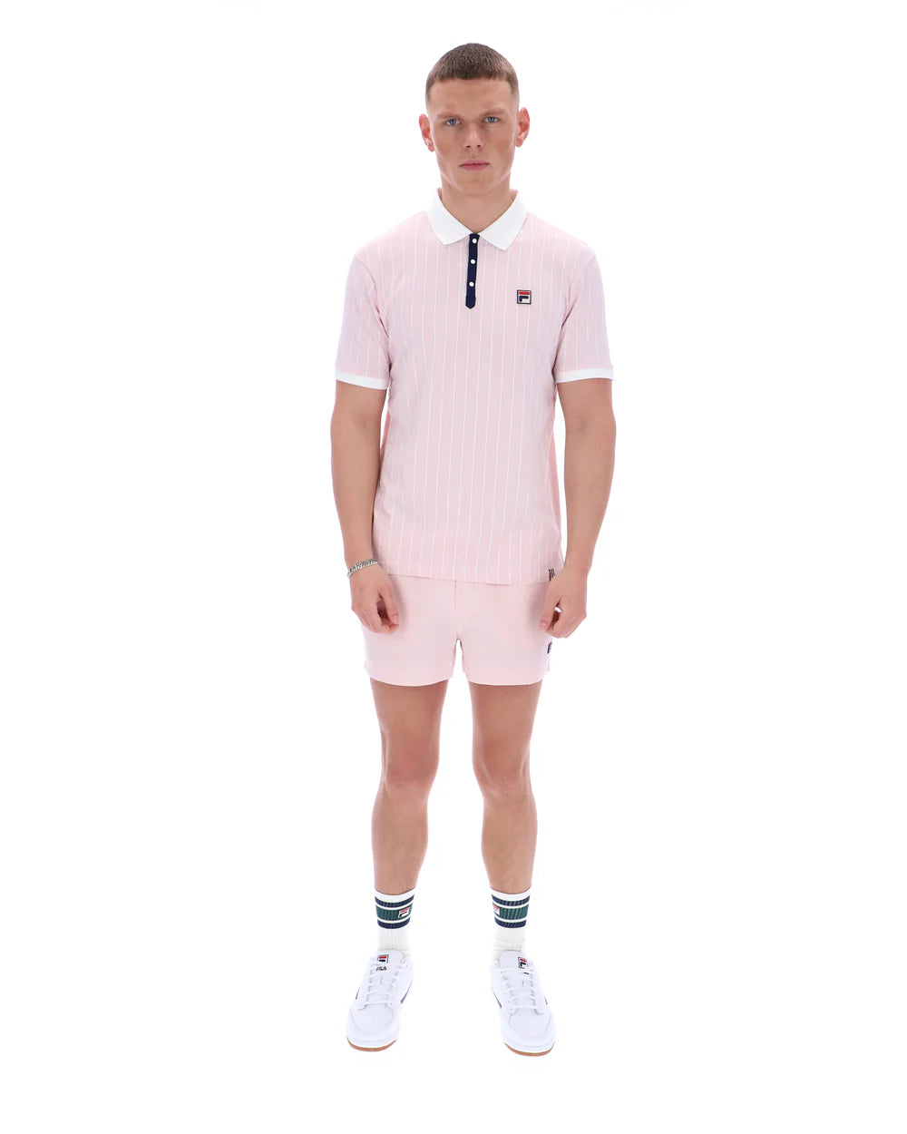 Fila Vintage Men's BB1 Classic Vintage Stripped Polo Shirt Pale Lilac / White