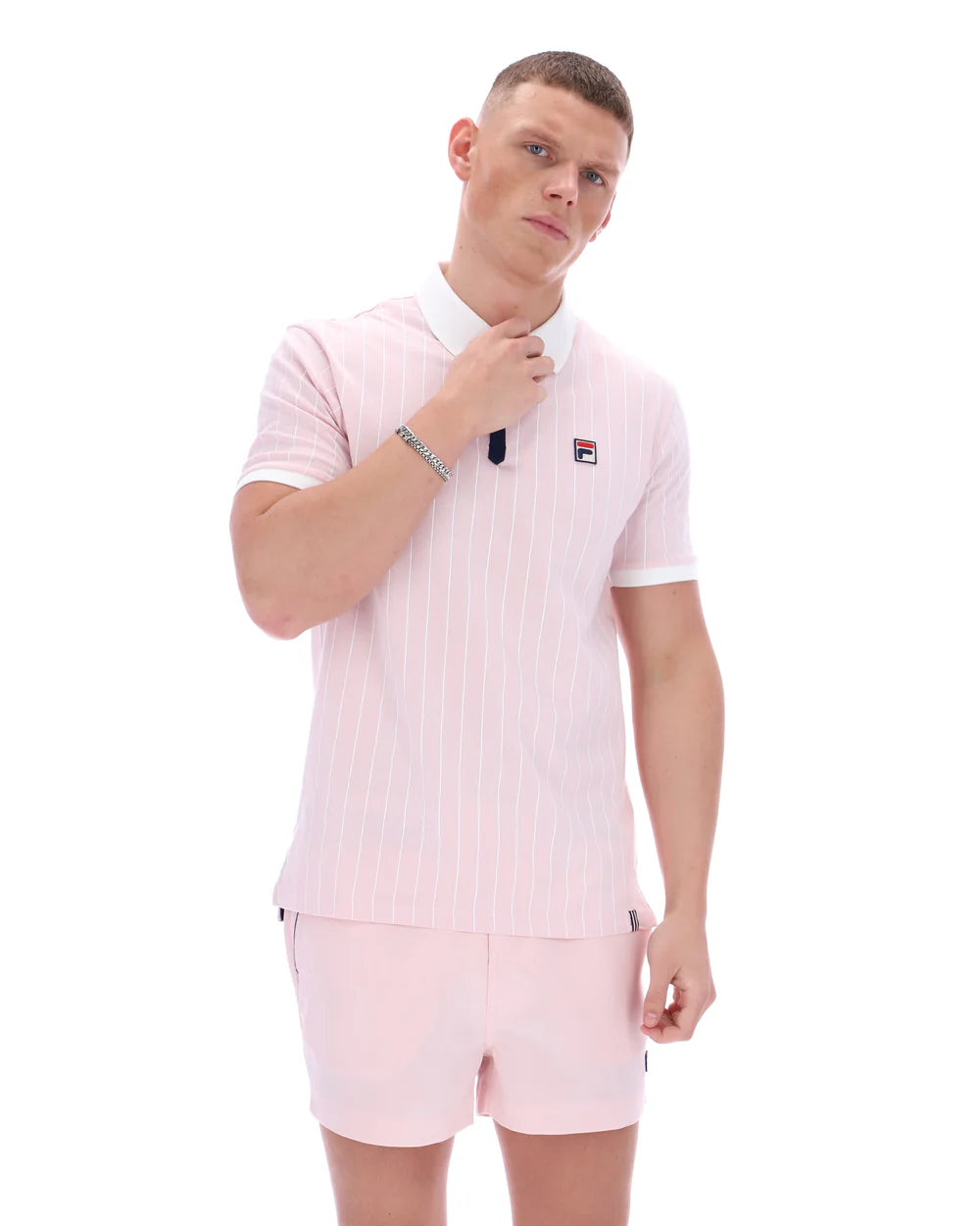 Fila Vintage Men's BB1 Classic Vintage Stripped Polo Shirt Pale Lilac / White