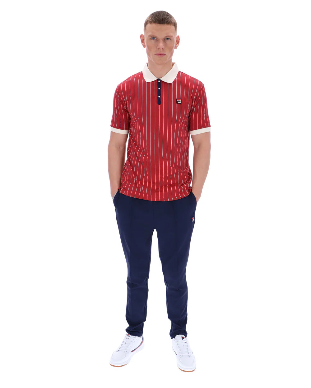 Fila Vintage Men's BB1 Classic Vintage Stripped Polo Shirt Garnet Red