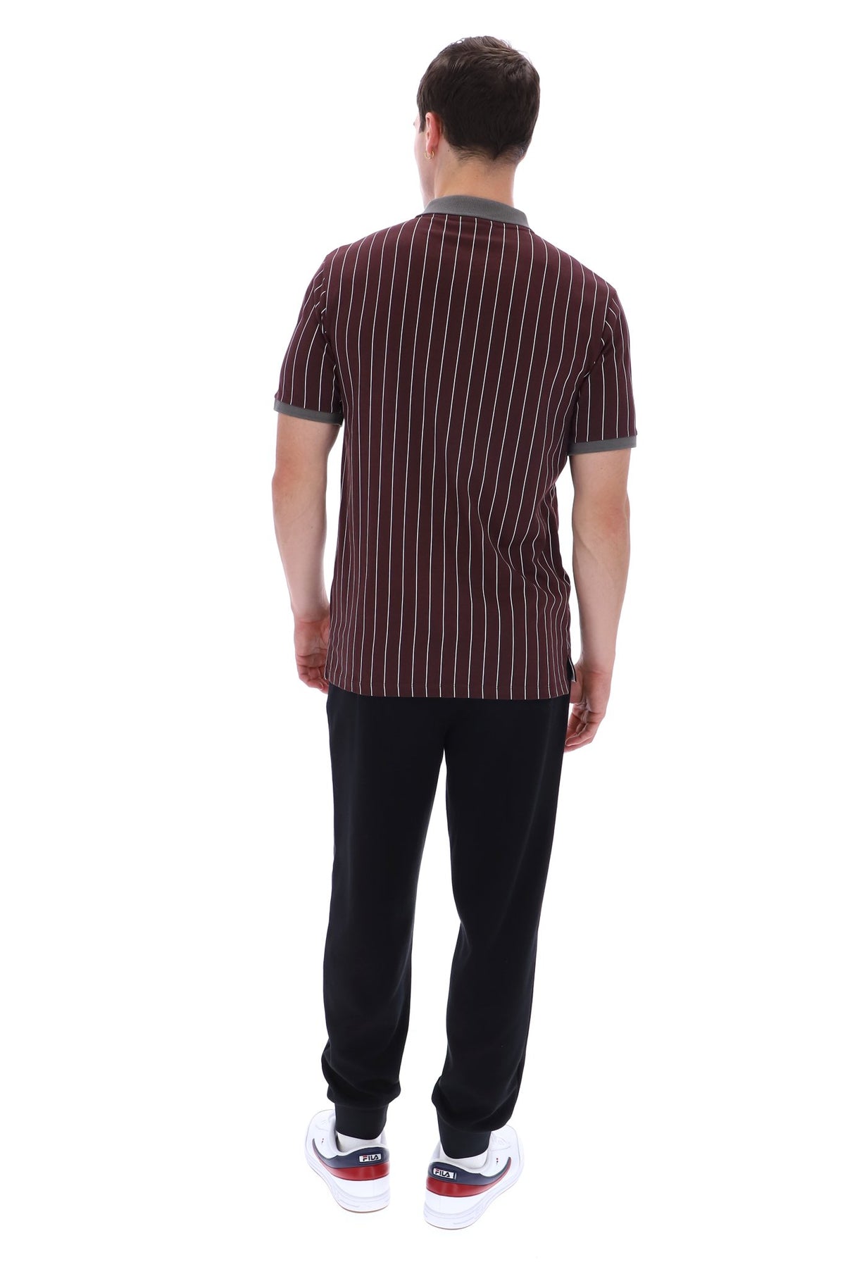 Fila Vintage Men's BB1 Classic Vintage Stripped Polo Shirt Fudge / Gunmetal / White